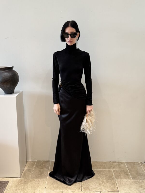 Asymmetric draped turtleneck top