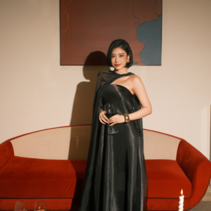 Black strapless satin maxi dress