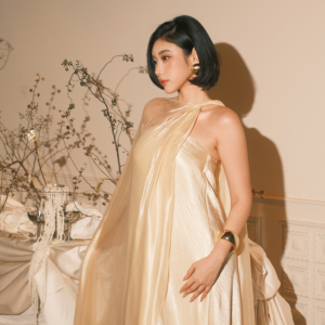 Butter yellow strapless satin