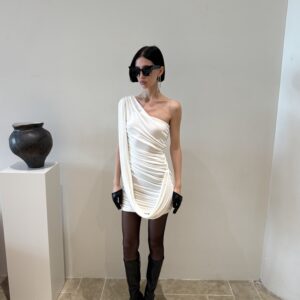 One-shoulder draped mini dress